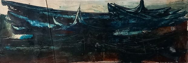 Late 20th Century, Rolling Waves (seascape), Oil on paper, 7” x 19.75” (17cm x 5cm)