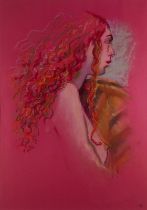 Margaret DEAN (British b. 1939) Girl with Red Hair, Pastel, Signed with initials lower right,