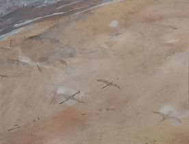 Neil MURISON RWA (British b. 1930) Birds in Flight over a sandy beach, Oil on paper, Signed lower