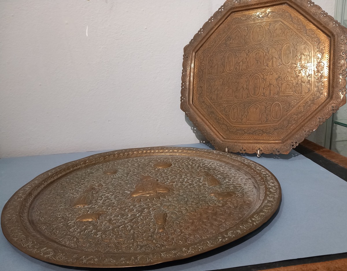 Late Victorian, Indian Brass Large Wall Charger decorated with images of Hindu Deities, 21"