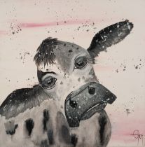 Gill MEWING (British 20th / 21st Century) Cow, Oil on canvas, Signed with initials lower right,