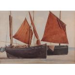 Ralph TODD (British 1856-1932) Two Beached Luggers 22PZ (Boy Tom) & 42PZ, Watercolour, 9.75” x 13.