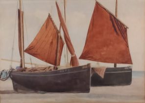 Ralph TODD (British 1856-1932) Two Beached Luggers 22PZ (Boy Tom) & 42PZ, Watercolour, 9.75” x 13.