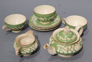 Lamorna Pottery, a Teapot and Butter / Cheese Cover on a blue / green ground, both marked with