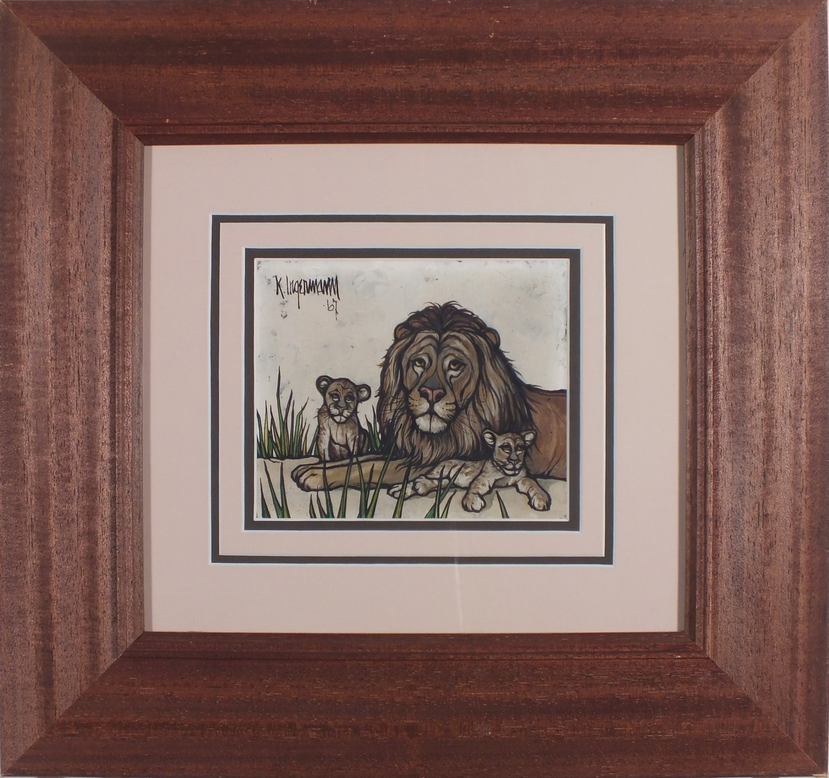 Keith INGERMANN (American 1929-2012) Lion and Cubs, Oil on board, Signed and dated '67 top left, - Image 2 of 3