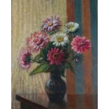 Late 19th / Early 20th Century, Still Life - A Vase of Chrysanthemums, Oil and pastel, indistinct