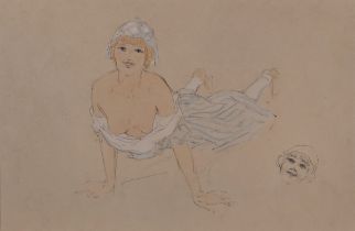 Raphael KIRCHNER (1876-1917) Young woman laying on her front, Watercolour and pencil, 7.5” x 11.