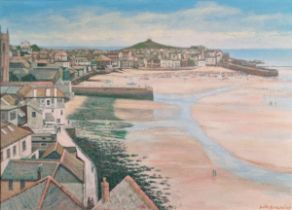 Victor BRAMLEY (British 1934-2014) St Ives from the Malakoff, Oil on board, Signed lower right,