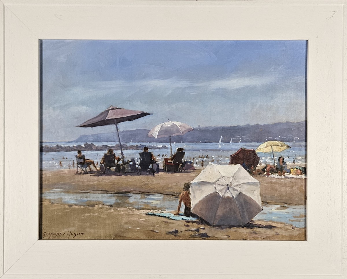 Geoffrey HUBAND RSMA (British b. 1945) Parasols, Oil on canvas, Signed lower left, titled and signed - Image 2 of 3