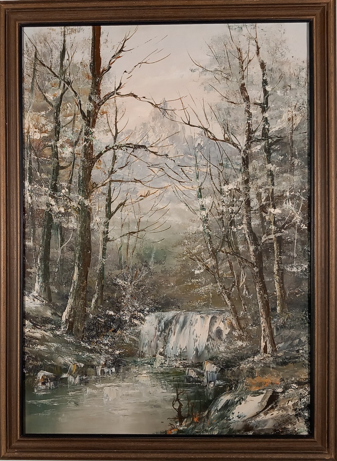 20th Century Continental School, Alpine Winter Landscape - Cascade, Oil on canvas, 26.75” x 18.5” ( - Image 2 of 3