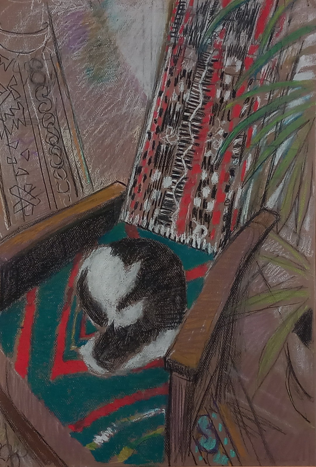 Lillian DELEVORYAS (American 1932-2018)  Cat on a Rug, Pastel, Signed lower right in pencil, 21.