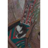 Lillian DELEVORYAS (American 1932-2018)  Cat on a Rug, Pastel, Signed lower right in pencil, 21.