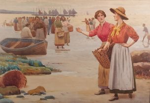 Ralph TODD (British 1856-1932) Unloading the Catch, Newlyn, Watercolour, Signed lower right,