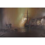 Barry HILTON (British b. 1941) Docked Galleon, Oil on canvas, Signed lower left, 19.5" x 29.5" (49cm