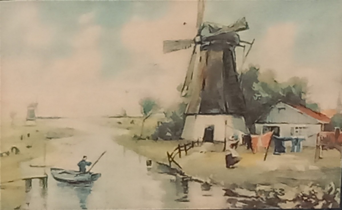 19th Century Dutch School, Figures Collecting Flowers, with Windmill in background, Watercolour, 3. - Image 5 of 7