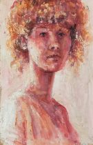 William (Bill) FISHER (British 20th Century) Portrait of a Young Girl, Oil on card, Signed lower