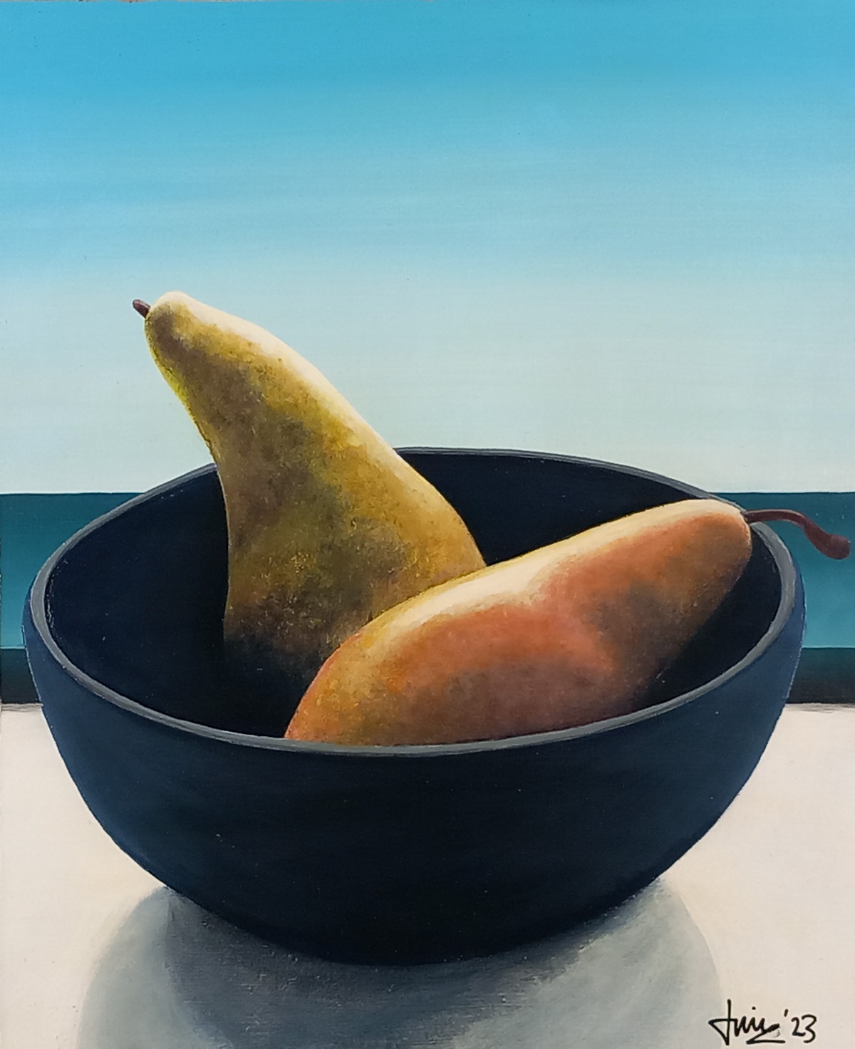 Janine WING (British b. 1979) Pears, Acrylic on board, Signed and dated ’23 lower right, titled