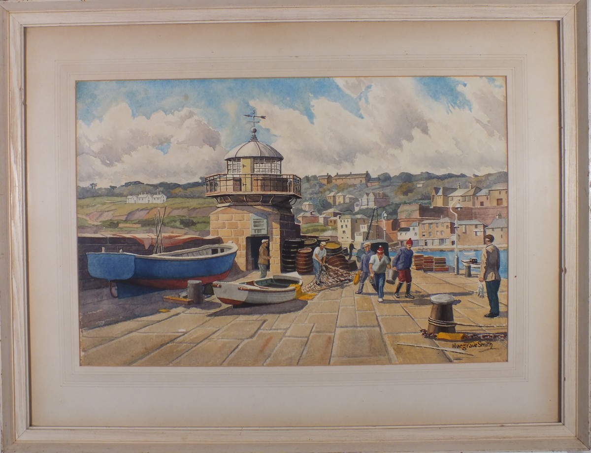 J HARGRAVE SMITH (British 20th Century) Smeaton's Pier, St Ives, Watercolour, Signed lower right, - Image 2 of 3