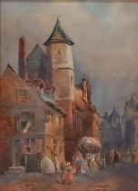 E.M.M. (Late 19th / Early 20th Century European School) Louis de Tournette Tavern, a busy street