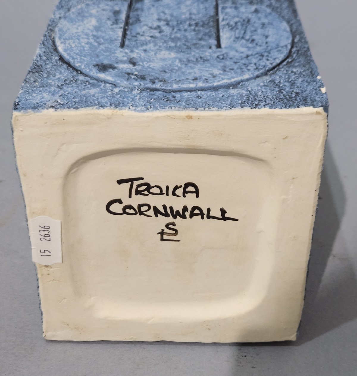 Troika Pottery, A Large Coffin Vase with abstract and geometric design (on blue ground), Signed with - Image 5 of 5