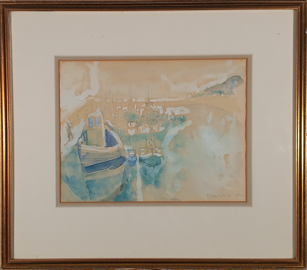 Adrian RYAN (British 1920-1998) Newlyn Harbour, Watercolour, inscribed to Sue and signed lower - Image 2 of 3