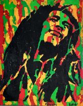 JOHNSKI (20th Century) Portrait of Bob Marley, Oil on canvas, Signed and dated 2016 lower right,