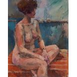 Roger BLISS (British 20th Century) Sharon - seated nude, Oil on board, Signed lower right, studio