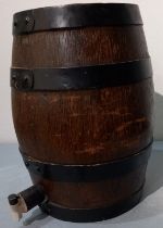 Wooden Barrel with tap, 13.5” high (34cm) x 8.5” diameter (21cm),
