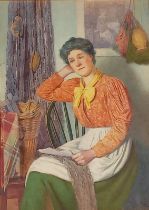 Ralph TODD (British 1856-1932) Contemplation, woman seated (wearing an orange blouse),