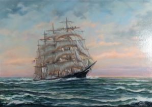 Dennis CHAPMAN (British 20th Century) Moshulu (four masted steel barque), Oil on canvas, Signed