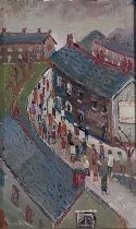 Fred YATES (British 1922-2008) Street Scene, Oil on board, Signed lower left, titled and signed