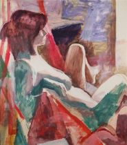 Noel George ELLIS (British 1917-1998) Reclining Nude, Oil on paper, 33.25" x 29.25" (84cm x 74cm)