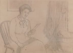 Ralph TODD (British 1856-1932) Woman reading a letter, Pencil study, 10.25” x 14” (26cm x35cm),
