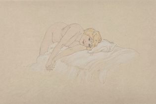 Raphael KIRCHNER (1876-1917) Young Woman Laying on a bed, Watercolour and pencil, 9.5” x 14” (24cm x