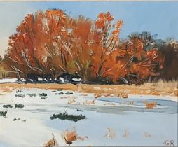 Graham RIDER (British 20th / 21st Century) Yare Valley in the Snow, Oil on board, Signed with