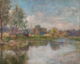Harold Ernest Farquhar VIVIAN (British, Exhibited 1909-1933) Green Pastures and Still Waters, Oil on