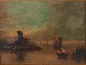 19th Century, On the Scheldt, Oil on canvas, 5.5” x 7.5” (14cm x 19cm)