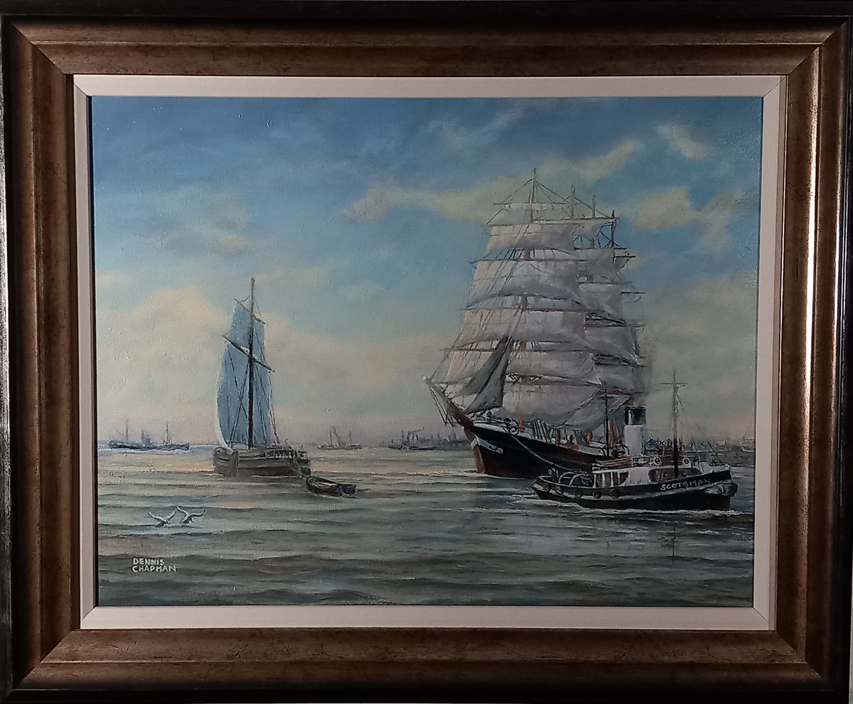 Dennis CHAPMAN (British 20th Century) Vessel under tow by the Scotsman, Oil on canvas, Signed - Image 2 of 3