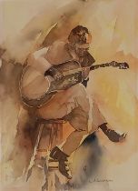 MOREMAN ? (20th Century) The Guitar Player, Watercolour, Signed lower right, 13" x 9.5" (33cm x