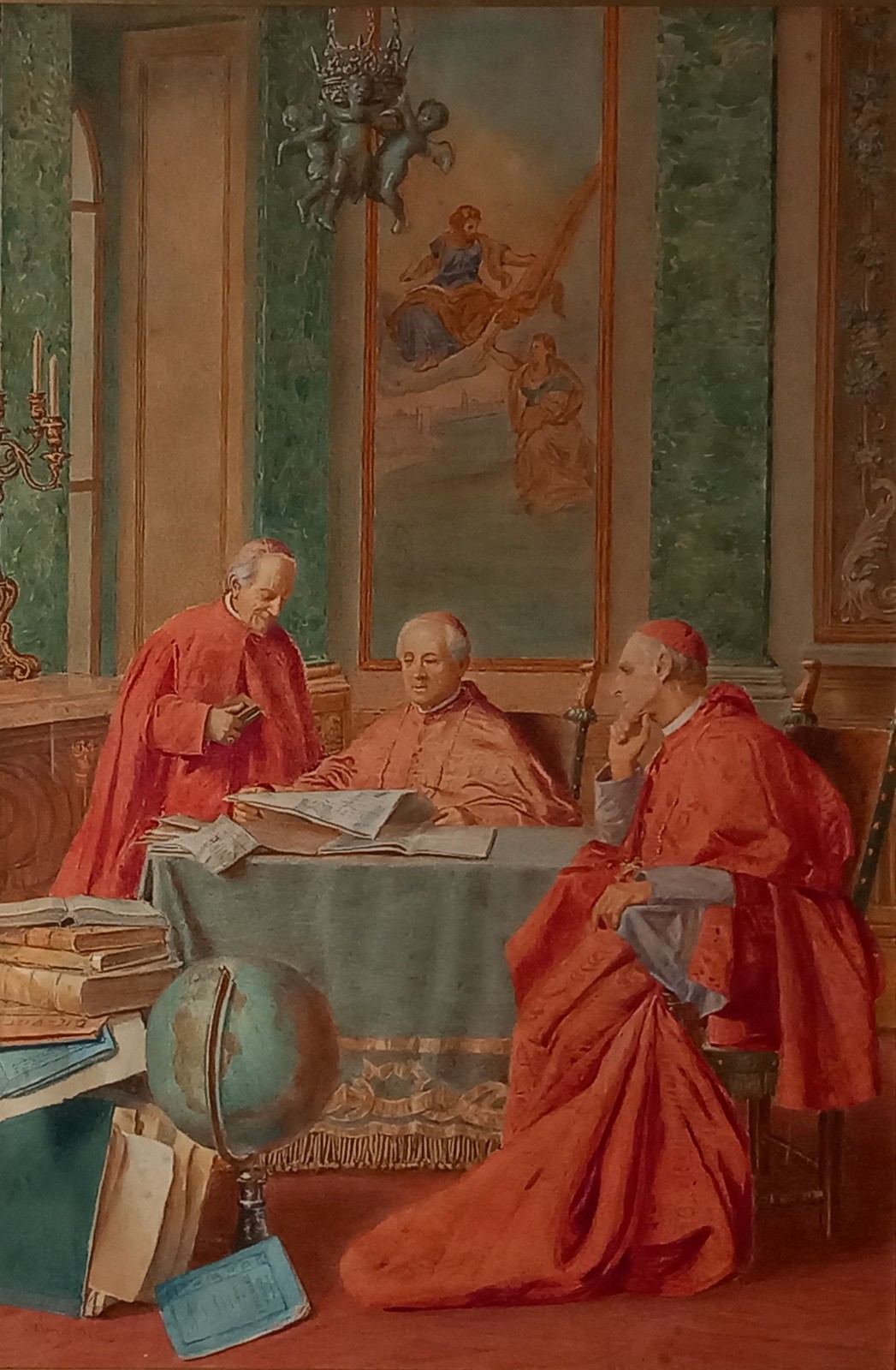 Renato MORETTI (Italian 1863-1913) Three Cardinals, Watercolour, Signed and inscribed Roma lower