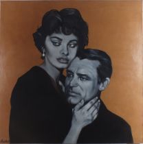 David GAINFORD (British b. 1941) Portrait of Sophia Loren and Cary Grant, Oil on canvas, Signed