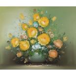 Three works by R THOMAS (British 20th Century) Still Life – Vase of Summer Flowers, Oil on canvas,