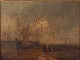 19th Century, Off the Coast of France, Oil on canvas, 5.5” x 7.5” (14cm x 19cm),