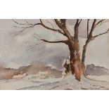 Bernice TWEEDALE (British 20th Century) Winter Landscape – Distant view of a hamlet, Watercolour,