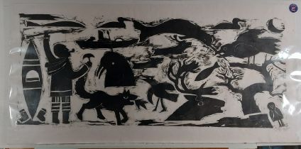 Peter FOX (British b. 1952) Pitseolak Goes Hunting, Woodcut, Signed lower right, inscribed, numbered