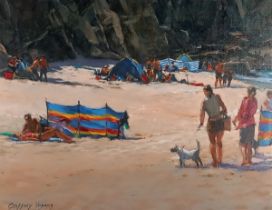 Geoffrey HUBAND RSMA (British b. 1945) Portheras, Against the Cliffs, Oil on canvas, Signed lower