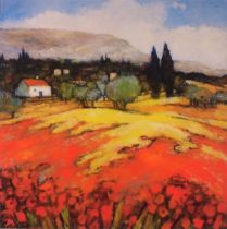 David GAINFORD (British b. 1941)  Poppies, Mixed media, Signed lower left, titled on artist label