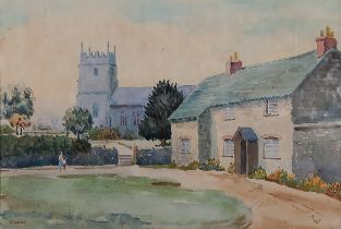 R F WARNE (British 20th Century) Vicarage and Church, Watercolour, Signed lower left, 14” x 20.5” (