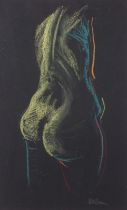 Suzannah CLEMENCE (British b. 1977) Nude Viewed from Behind, Coloured chalk on black paper, Signed