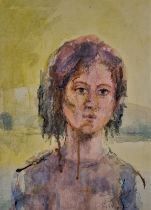 William (Bill) FISHER (British 20th Century) Portrait of a Young Woman, Watercolour, Signed lower